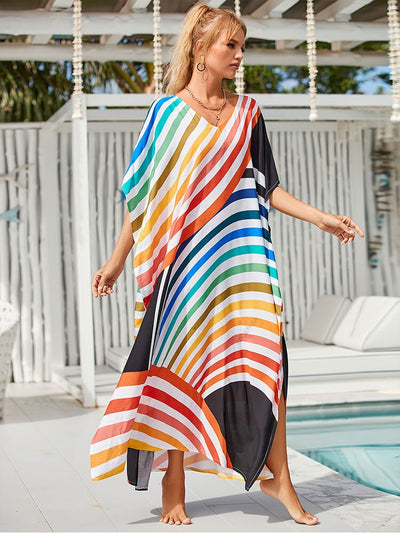 Colourful Striped Kaftan Dress Bikini Cover Up for Women Q1476-6