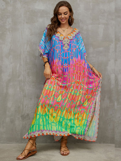 Bohemian Rainbow Printed Loose Kaftan Q1464-9