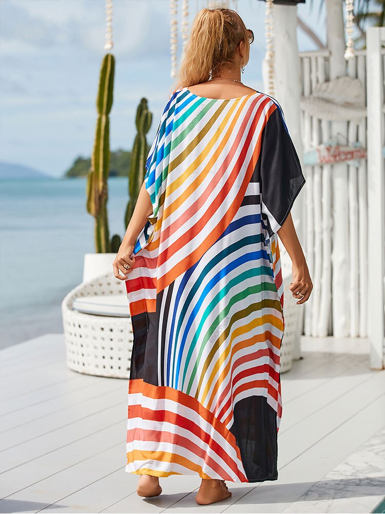 Colourful Striped Kaftan Dress Bikini Cover Up for Women Q1476-6