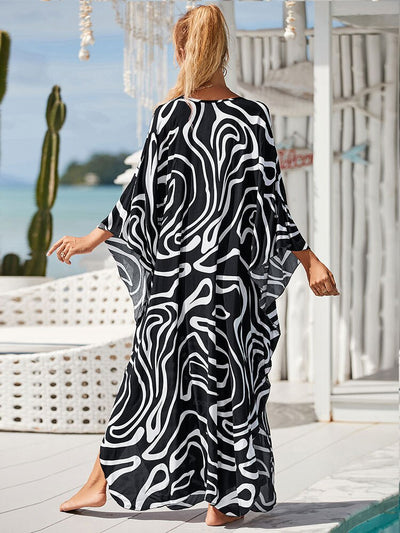 Elegant Black Line Printed Plus Size Kaftan Q1297-21