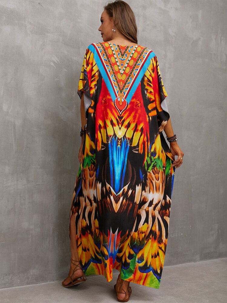Casual Printed Beachwear Plus Size Kaftan Q1464-0