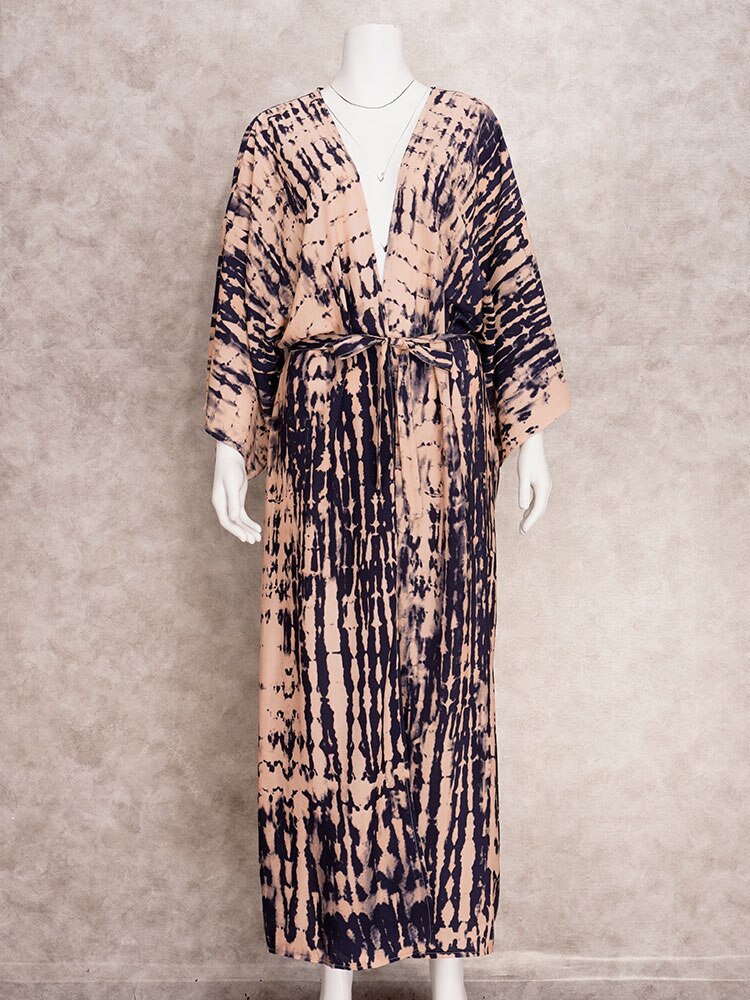 Plus Size Casual Striped Long Kimono Q1314-9