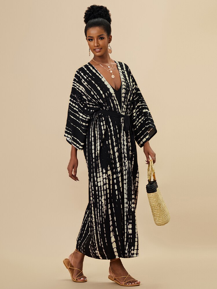 Casual Striped Plus Size Long Kimono Q1314-10