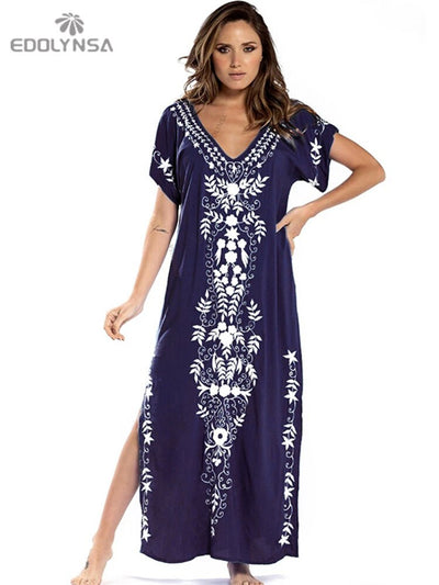 Long Kaftan Dress with V Neck Q790-2