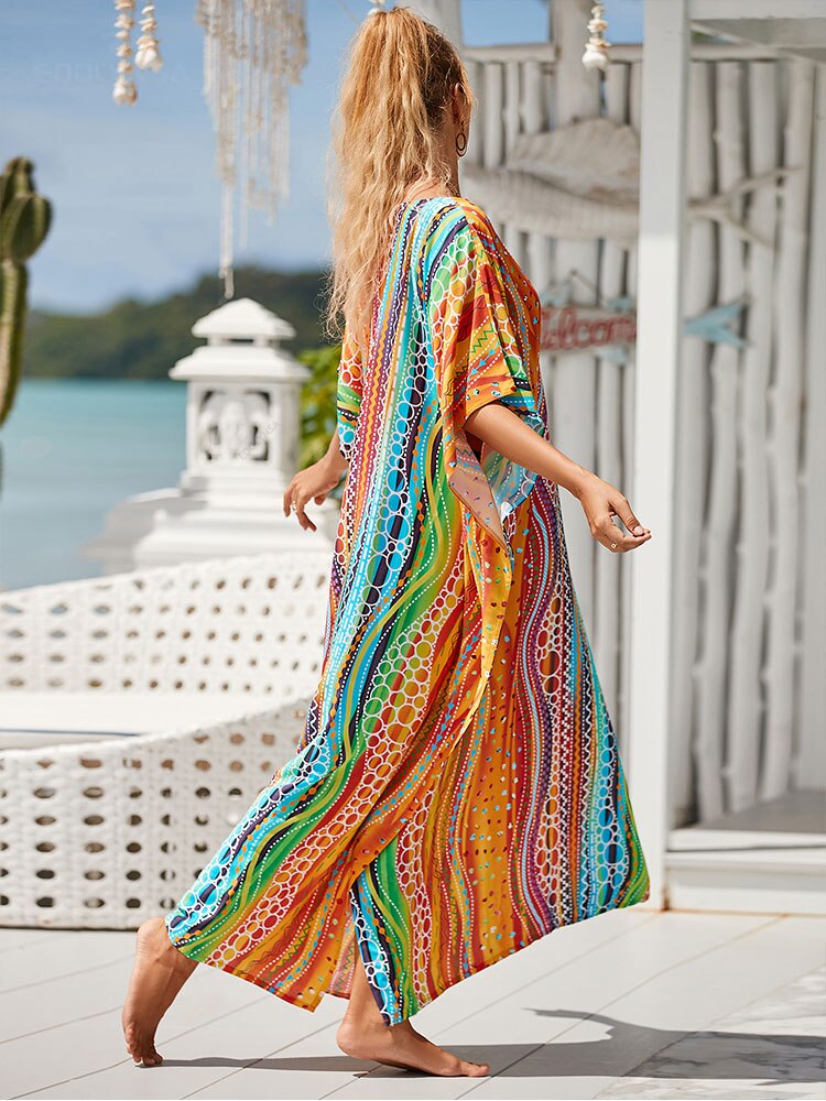 Colorful Striped kaftan Summer Plus Size Dress for Women Q1476-13