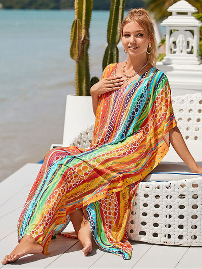 Colorful Striped kaftan Summer Plus Size Dress for Women Q1476-13