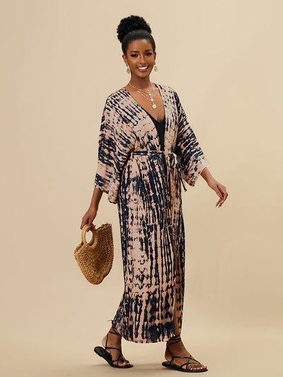 Plus Size Casual Striped Long Kimono Q1314-9