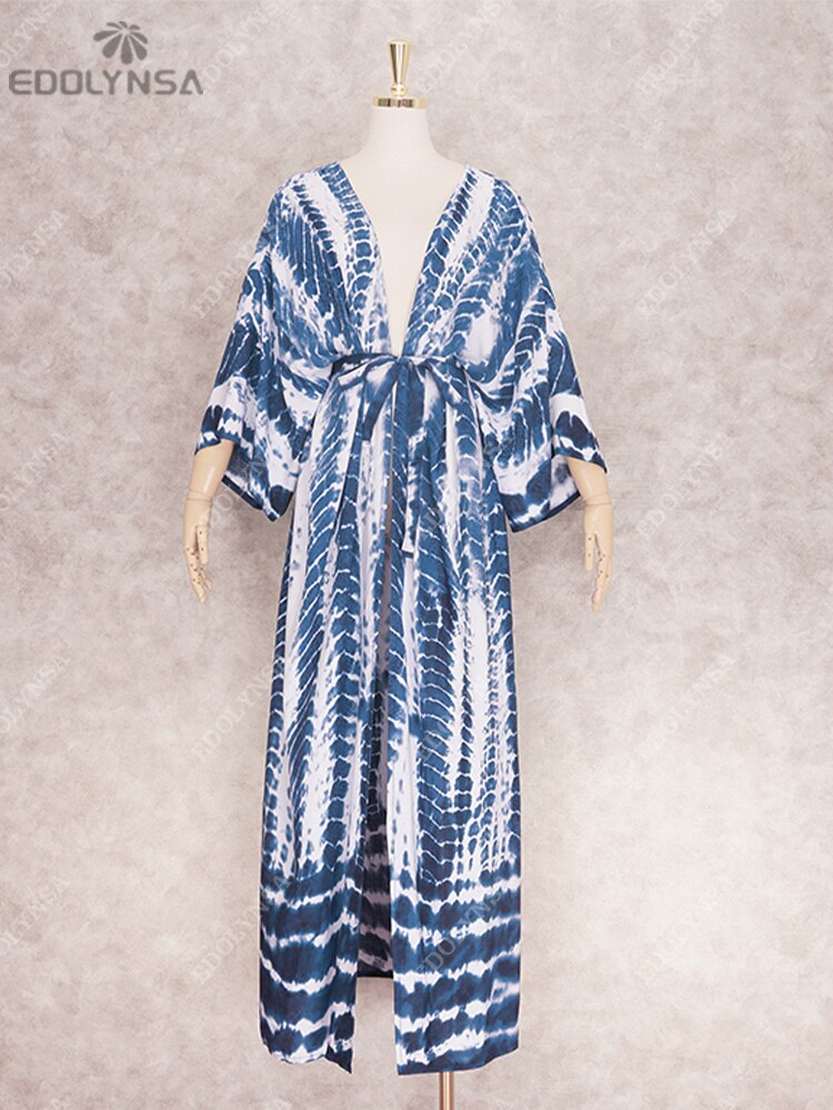 Plus Size Casual Striped Beachwear Kimono Q1314-1