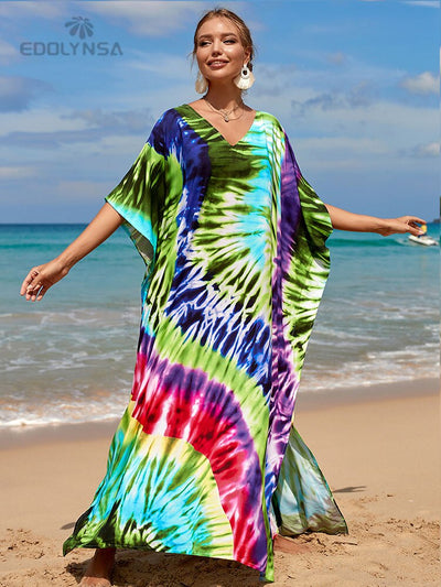 Boho Printed V-neck Long Kaftan Robe Q1342-9