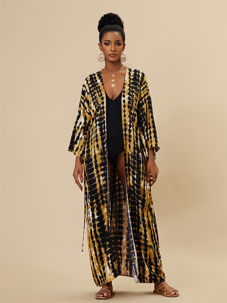 Plus Size Striped Long Kimono Q1314-7