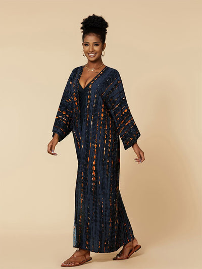 Casual Striped Beachwear Long Kimono Q1314-4