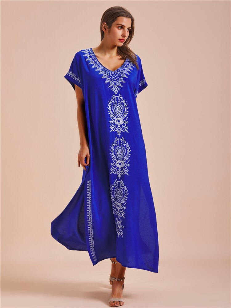 Beach Caftan Maxi Embroidered Dress Q790-17