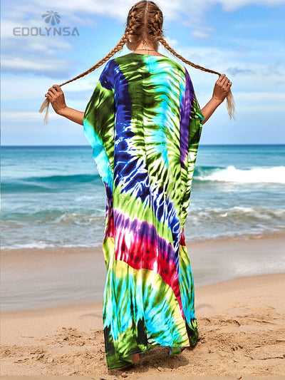 Boho Printed V-neck Long Kaftan Robe Q1342-9