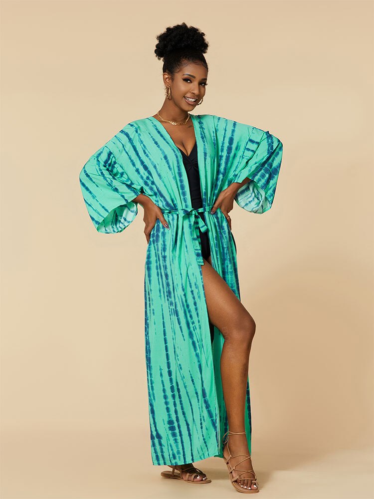 Casual Striped Plus Size Kimono Q1314-8