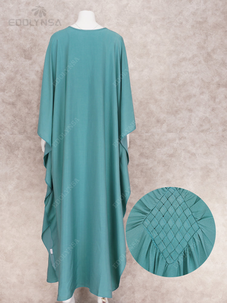Solid V-neck Batwing Sleeve Plus Size Kaftan Loose Maxi Dresses Women Summer Beachwear Bathing Robe Soft House Dress Q1306-8702-9