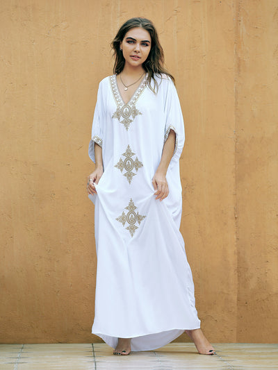 ELEGANT GOLD EMBROIDERED KAFTAN MAXI DRESSES